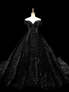 Black Gothic Shining Princess Ball Gown Wedding Dress #gothicweddingdress #gothicbride #weddingdresses#blackweddingdress #darkweddingdresses Black Princess Dress, Gothic Queen, Princess Ball Gowns Wedding Dress, Queen Wedding, Queen Wedding Dress, Black Wedding Gowns, Black Quinceanera Dresses, Ballroom Gowns