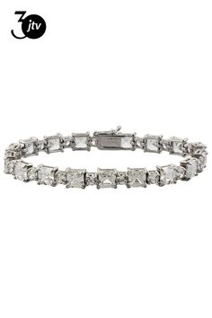 Bella Luce �� white diamond simulant 35.00ctw asscher cut and round, rhodium over sterling silver bracelet. Measures either 7 1/4"L x 1/4"W or 8"L x 1/4"W and has a hidden box closure. The diamond equivalent weight is 19.46ctw. Diamond Simulant, Asscher Cut, Sterling Silver Bracelet, White Diamond, Silver Bracelet, Cubic Zirconia, Bracelet, Sterling Silver, Silver