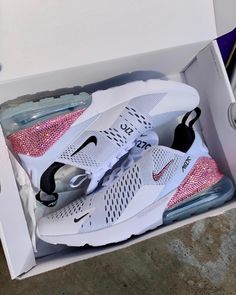 Nike Air Max 270 White, Swarovski Nike, Diamond Shoes, Nike Shoes Girls, Embellished Shoes