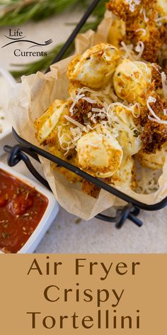 air fryer crispy tortelli with marinara sauce