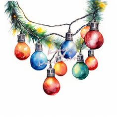 watercolor christmas lights on a white background