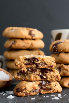 Salted Peanut Butter Chocolate Chip Cookies combine the familiar combination of peanut butter & chocolate but heat things up with brown butter, dark chocolate chips and a salty sprinkled topper. Soft Peanut Butter Cookies, Chunky Peanut Butter, Favorite Cookie Recipe, Peanut Butter Chocolate Chip Cookies, Peanut Butter Chocolate Chip, Peanut Butter Chocolate, Peanut Butter Cookies, Favorite Cookies, Cookies Recipes Chocolate Chip