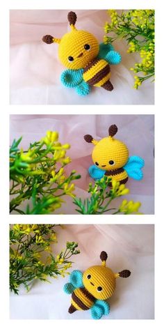 crocheted stuffed animals made to look like bees