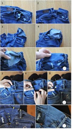 how to make an old pair of jeans with holes in the back and inside pockets