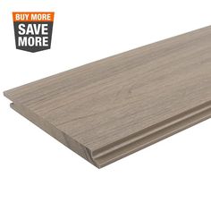 a close up shot of the edge of a wooden flooring board with an ad for save more