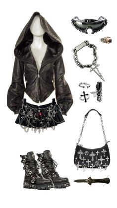 outfit inspo Rockstar Core Outfit, Armageddon Outfits, Kpop Inspo Outfits, Goth Y2k Outfits, Gothic Outfit Ideas, Outfits Rockstar, Cybergoth Outfits, Rockstar Aesthetic Outfits