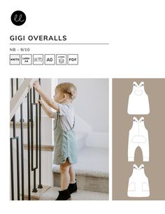 Gigi Overalls Toddler Patterns, Toddler Overalls, Kids Clothes Patterns, Modern Sewing Patterns, Hooded Tee, Clothes Sewing, Clothes Sewing Patterns, Selling Clothes, Diy Baby