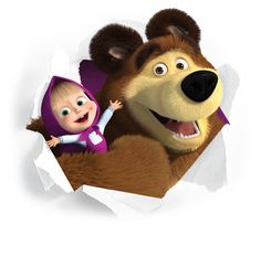 an image of masha and the bear in a hole with another character behind it