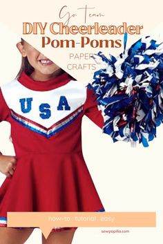 a girl in a cheerleader pom - poms costume with text overlay