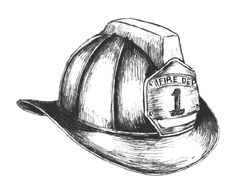 a fireman's hat with the number one on it, drawn by hand