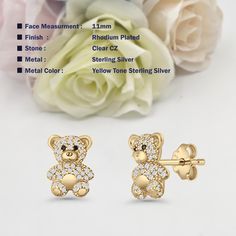 ☉ Metal Type: Sterling Silver. ☉ Metal Stamp or Hallmark: .925 ☉ Metal Purity: 92.5% Sterling. ☉ Gemstone: Cubic Zirconia. ☉ Gemstone Creation Method: Simulated. ☉ Face Measurements from South to North: 11mm(43inch). ☉ Design: Teddy Bear Stud Earrings. Gift Box Included Feedback: I would greatly appreciate your feedback, since my goal is to deliver the best service possible, this feedback is important in helping me recognize and improve the quality of my work and customer service. If there is an Round Cubic Zirconia Earrings For Birthday, Mother's Day Gift Earrings With Cubic Zirconia, Gold Sterling Silver Earrings For Mother's Day, Yellow Gold Cubic Zirconia Earrings For Gift, Gold Cubic Zirconia Earrings For Mother's Day, Silver Cubic Zirconia Birthday Earrings, Silver Cubic Zirconia Earrings For Birthday, Gold Sterling Silver Earrings With Prong Setting, Cubic Zirconia Earrings For Mother's Day Anniversary