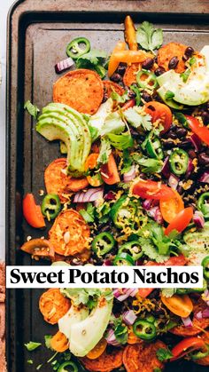 a sheet pan filled with sweet potato nachos