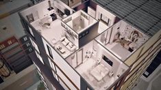 an aerial view of a three bedroom apartment