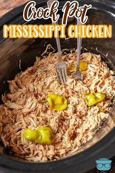 the crock pot mississippi chicken is ready to be cooked