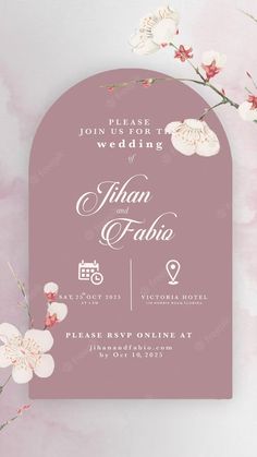 wedding card with flowers on pink background