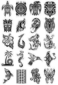 an assortment of tattoo designs on white background