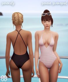 two women in swimsuits standing next to each other