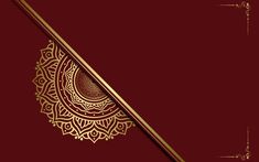 a red and gold background with an ornate design on the bottom corner, along with a golden pen