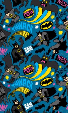 an image of batman pattern on a blue and black background with the words pow wow