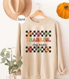 Thankful Dog Mama Shirt. Great for Thanksgiving! We use the finest premium Gildan 18000 crewneck sweatshirts for you, they are feather soft and very breathable with a good stretch. These sweatshirts are known for their great quality and are much loved! SIZING This sweatshirt comes in UNISEX sizing. It looks great on both men and women, but women are recommended to order a size down for a fitted look! Please refer the sizing chart to find your perfect fit! Fall Sweater With Custom Print And Crew Neck, Fall Crew Neck Sweater With Custom Print, Fall Crew Neck Sweatshirt With Custom Print, Fall Dog Mom Shirt, Fall Crew Neck Top With Dog Print, Fall Long Sleeve Tops With Dog Print, Cotton Dog Print Sweatshirt For Fall, Dog Mom Christmas Shirt, Fall Cotton Sweatshirt With Dog Print