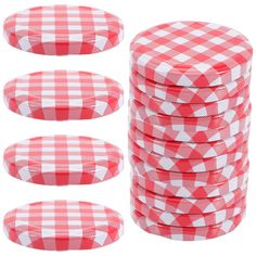 stack of red and white checkered paper plates