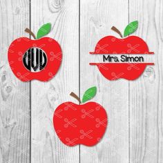 two apple cutouts with the word mr and mrs on them