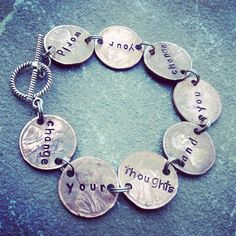 unique hand stamped authentic United States penny bracelet, "change your thoughts and change your world." on Etsy, $27.00 Camo Swimsuit, Penny Jewelry, Penny Bracelet, Browning Deer, Clothes Matching, Girl Camo, Change Your Thoughts, Summer Country, Extraordinary Jewelry