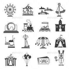 black and white icons for amusement park