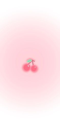 two cherries floating on top of each other in the middle of a pink background