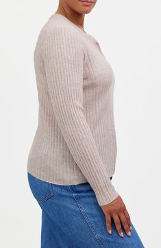 This lightweight, ribbed alpaca-blend pullover sweater delivers the perfect mix of warmth and comfort. With a stylish split crewneck, long sleeves and ribbed trim, this slim-fit henley layers effortlessly over everything. 25" length (size Medium) Button half placket Crewneck Long sleeves 62% alpaca, 38% polyamide Dry clean Imported Fitted Ribbed Polo Sweater For Fall, Cozy Long Sleeve Ribbed Polo Sweater, Long Sleeve Ribbed Cashmere Sweater, Ribbed Long Sleeve Cashmere Sweater, Long Sleeve Ribbed Cashmere Top, Ribbed Long Sleeve Cashmere Top, Classic Ribbed Knit Top For Winter, Ribbed Polo Sweater For Fall, Versatile Long Sleeve Ribbed Sweater