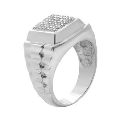 Sterling silver and diamonds combine to give this men's ring a polished look. Sterling silver and diamonds combine to give this men's ring a polished look. Click on this JEWELRY & WATCHES GUIDE to learn about fit, styles, materials and more! Width: 12 mm Metal: sterling silver Finish: polished Sizes 9-12 Packaging: boxed DIAMOND DETAILS Total weight: 1/2 ct. Shape: round Color: white Setting: micro pave Gift Givers: This item ships in its original packaging. If intended as a gift, the packaging Men Ring, Sterling Silver Mens, Men's Ring, Sterling Silver Bands, Micro Pave, Silver Band, Wedding Ring Bands, Wedding Bands, Diamond Ring