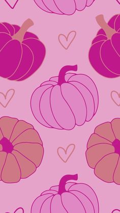 pink pumpkins with hearts on a pink background seamless wallpaper pattern for walls