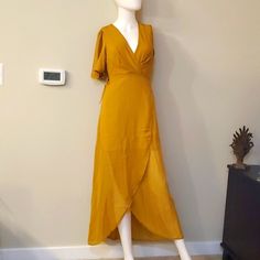 Le Lis Gold Shimmer Wrap Dress, S, Nwt Yellow Summer Midi Dress For Date Night, Fitted Yellow Maxi Dress For Date Night, Casual Yellow Maxi Dress For Date Night, Yellow Short Sleeve Dress For Date Night, Yellow V-neck Maxi Dress For Date Night, Chic Mustard V-neck Maxi Dress, Mustard Fitted Maxi Dress For Vacation, Mustard V-neck Midi Dress For Brunch, Mustard Flowy V-neck Dress