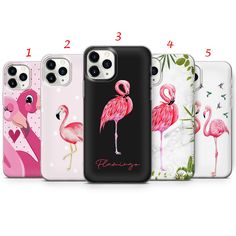 four iphone cases with flamingos on them