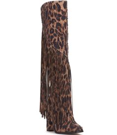 From Jessica Simpson, the Asire Leopard Rhinestone Western Fringe Boots feature:Faux suede upper with allover rhinestone embellishmentsFringe detailingZipper closureFabric liningRubber outsoleApprox. 17.7" shaft heightApprox. 15.8" shaft circumferenceApprox. 3.5" heel heightImported. Cheetah Boots, Trend Board, Fringe Fashion, Ethiopian Opal Ring, Leopard Heels, Cute Nike Shoes, Chic Leather, Fringe Boots, Cute Nikes