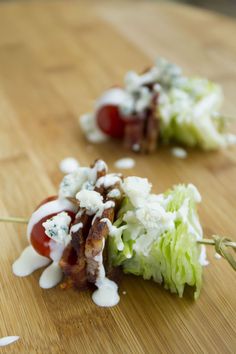 bacon, lettuce and tomato skewers with ranch dressing