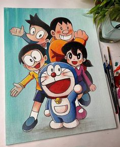 an image of cartoon characters painted on canvas