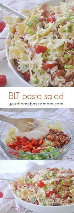 two pictures showing different types of pasta salad