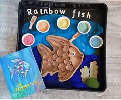 an image of a tray that has some fish on it and other things in front of it