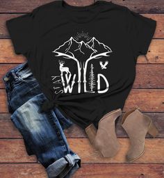 Trendy Black Top For Outdoor, Trendy Outdoor Graphic Print T-shirt, Black Tops With Text Print For Outdoor, Outdoor Slogan Crew Neck Top, Outdoor Slogan Tops With Crew Neck, Camping Vintage, Sun Burst, Disney World Shirts, Mountain Tshirt