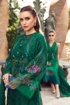 Brand: Maria.BProduct Code: EL-24-02Collection: Maria.B Unstitched Luxury Lawn Eid-2 EditionFabric: Lawn DESIGN DETAILS: ShirtEmbroidered Organza Neck PatchEmbroidered Lawn Center PanelEmbroidered Lawn Side PanelsEmbroidered Organza Ghera Patch 1Embroidered Organza Ghera Patch 2Embroidered Organza Ghera Patch 3Embroidered Lawn Sleeves Left & RightEmbroidered Organza Sleeves PattiDyed Lawn Back TrousersDyed Cambric Trousers DupattaPuff Printed Net DupattaEmbroidered Organza Dupatta PattiColor: Green DISCLAIMER:* Lining, Laces, and Tassels are not included in unstitched variants.* Embellishment items in stitched outfits are subject to market availability.* Product Color May Vary Slightly Due To Photographic Lighting Or Your Device Settings. CARE INSTRUCTIONS: Extra Fabric Has Been Used For S Green Dupatta, Winter Shawl, Pakistani Bridal Wear, Lawn Suits, Organza Dupatta, Pakistani Suits