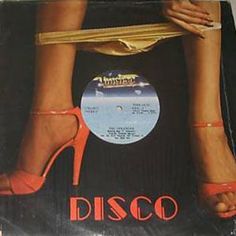 an album cover for disco with high heeled shoes on the front and side of it