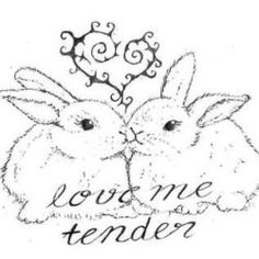 two rabbits kissing each other with the words lord me tender written on their faces in cursive writing