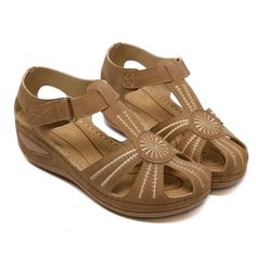 FAMITION Wedge Sandals for Women Dressy Casual Sandals Vintage Gladiator Closed Toe Sandal Womens Comfortable Ankle Strap Platform Wedge Sandals Wide Width Hollow Out Heel Summer Sandals for Women 2024 Trendy These summer leisure and comfortable women closed toe sandals, while protecting the toes, hollow design makes sandals in the hot summer can also be fresh and ventilated, is a simple but not short of fashion design of women summer sandals, can be used as daily casual walking sandals, outdoor Spring Beach Wedge Heel T-strap Sandals, Spring Beach T-strap Sandals With Wedge Heel, Synthetic T-strap Wedge Heel Sandals For Summer, Summer Synthetic T-strap Sandals With Wedge Heel, Comfortable Beige Closed Toe Wedge Sandals, Adjustable Closed Toe Wedge Sandals, Comfortable Beige Wedge Sandals With Round Toe, Comfortable Adjustable Closed Toe Wedge Sandals, Closed Toe Wedge Sandals For Vacation