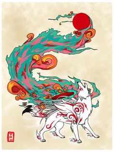 Animal Calligraphy, Okami Tattoo, Wolf God, Link Edit, Fox Artwork, Japan Tattoo