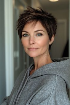 35+ Gorgeous Short Haircuts for Women Over 40 That You Need to See in – CreativeBooster Ash Brown Pixie, Beautiful Short Haircuts, Face Shape Hair, Haircuts For Women Over 40, Older Women's Hairstyles, Curly Pixie Hairstyles, Layered Pixie, Ash Blonde Highlights, Fresh Haircut