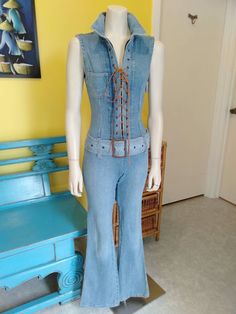 70s Denim Jumpsuit - Etsy Fitted Denim Jumpsuit With Belt, Fitted Belted Denim Jumpsuit, Spring Vintage Fitted Denim Jumpsuit, Fitted Vintage Denim Jumpsuits And Rompers, Vintage Denim Fitted Jumpsuits And Rompers, Fitted Denim Vintage Jumpsuits And Rompers, Vintage Straight Leg Denim Jumpsuit, Vintage Fitted Overall Jeans, Vintage Fitted Denim Jumpsuit Overall