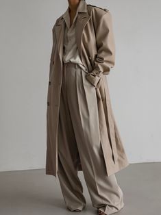 Chic vegan leather maxi trench coat with belted waist and double breasted neckline. Model is in MINUSEY ONE SIZE. ✔️ Free worldwide express shipping over $100✔️ Loved by 6,500+ customers✔️ Limited edition collections, maximum style⠀⠀⠀⠀⠀⠀⠀⠀⠀Stay ahead of the trend with can’t-find-anywhere-else staples. Your closet will thank you 💕 * MINUSEY ONE SIZE = EU 34-38, US 2-6* 100% PU Leather* Dry clean* Made in Korea - Model Height: 169cm/5'6" (US2, EU34) Faux Leather Trench Coat, Trench Coat Outfit, Beige Trench Coat, The Frankie Shop, Outfits Petite, Frankie Shop, Leather Trench, Pleated Trousers, Leather Trench Coat