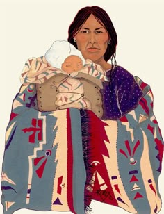 INDIAN MOTHER AND BABY WRAPPED IN BEAUTIFUL BLANKET Native American Blanket, Art Tiles, Southwest Art, American Indian Art, Square Art, Indigenous Art, Native American Art, Tile Art, First Nations