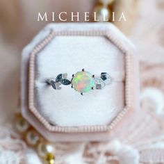 "Our current turnaround time for regular orders is 6-8 weeks. For urgent orders, please shop our Ready-to-Ship collection below (7-10 business days): https://michellia.com/collections/ready-to-ship (please copy and paste into browser) -------- 「Dahlia」- Petite Floral Ring, in Opal In the Victorian language of flowers, \"Dahlia\" denotes elegance and dignity. Enchanted with petals that fell upon the fairies and sun glitters that danced amongst the leaves, our petite floral collection is as magica Heirloom Rose Gold Opal Ring Gift, Luxury Opal Ring With Accent Stones For Gift, Luxury White Gold Opal Ring As Gift, Luxury Round Cut Opal Ring For Gift, Luxury White Gold Opal Ring Gift, Diamond Opal Ring Gift, Hallmarked Opal Jewelry For Anniversary, Opal Jewelry With Center Stone In White Gold, Rose Gold Sterling Silver Opal Ring For Wedding